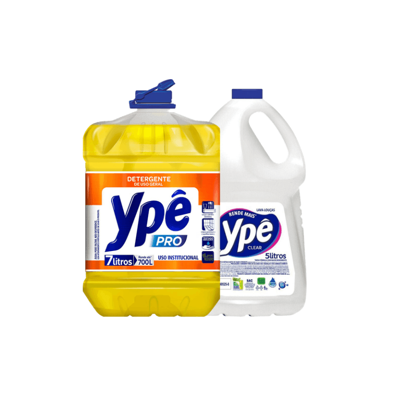 Lava-Louças Líquido Neutro Ypê Pro Galão 7l + Lava-Louças Líquido Clear Ypê Galão 5l Embalagem Econômica